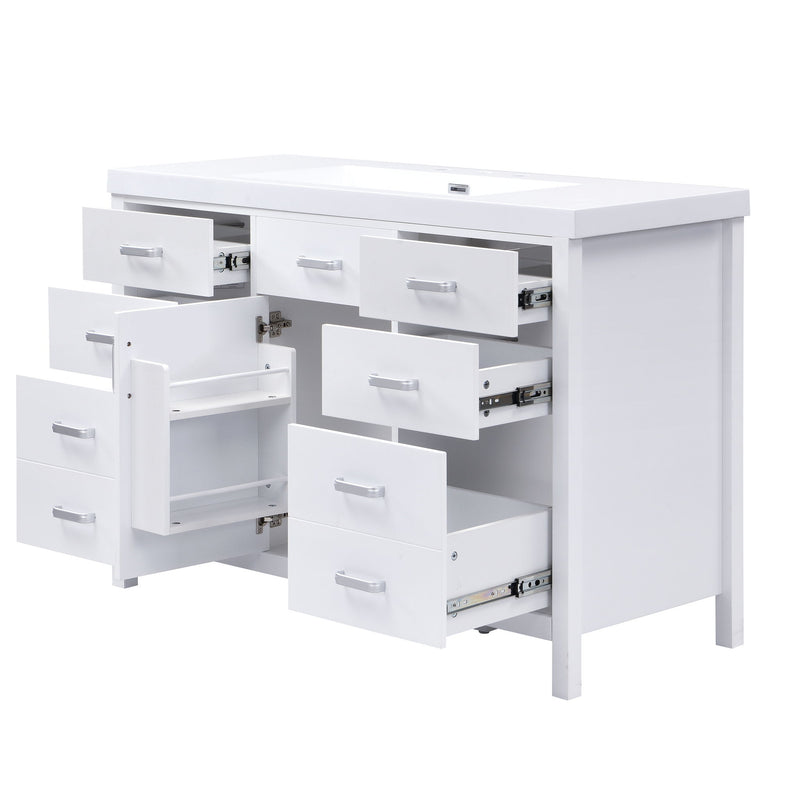 47.25" Modern Bathroom Vanity With Sink, Soft Close Single Door & 6 Drawers - White