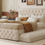 Upholstered Platform Bed With Trundle And 2 Sets Of USB Ports On Each Side, Fabric