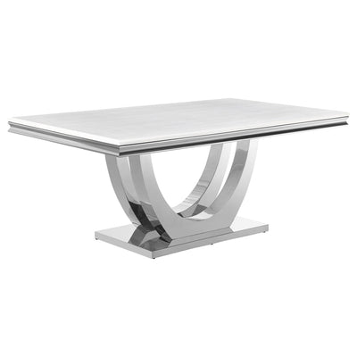 Allessandra - Rectangular U-Shaped Base Dining Table - White / Silver
