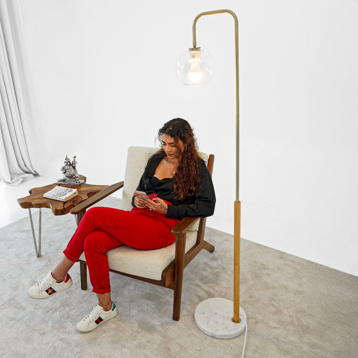 Tall Corner Floor Lamp For Living Room - White