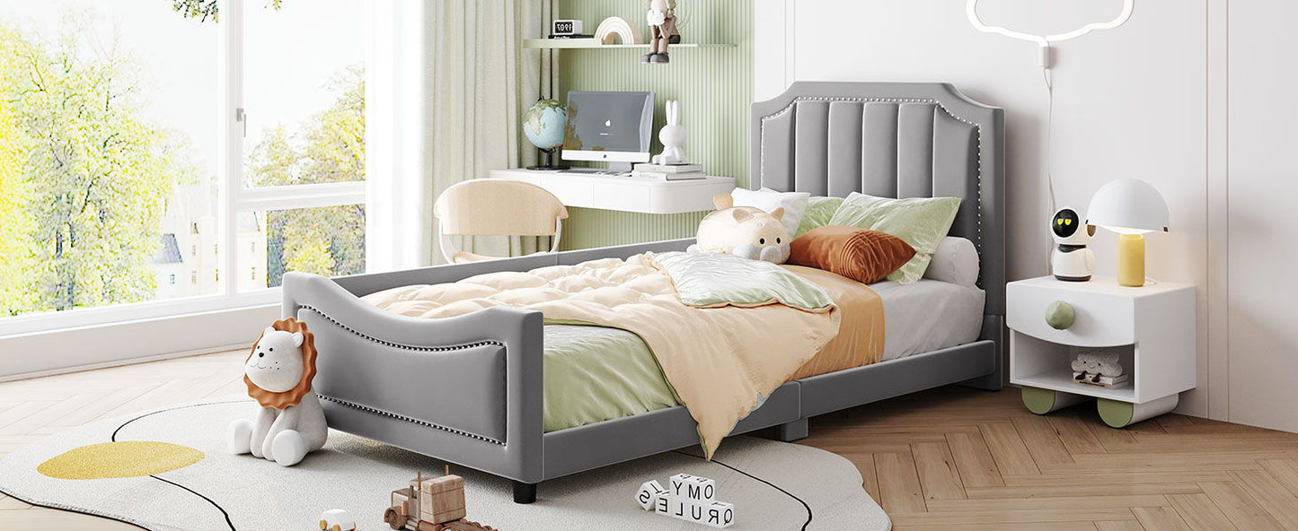 Upholstered Daybed With Classic Stripe Shaped Headboard