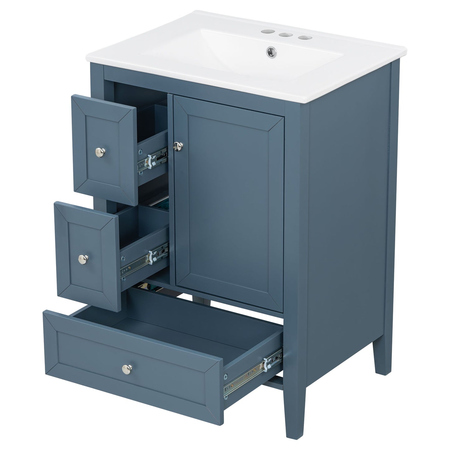 Modern Bathroom Vanity With Sink, Soft Close Drawers & Door, Storage Rack