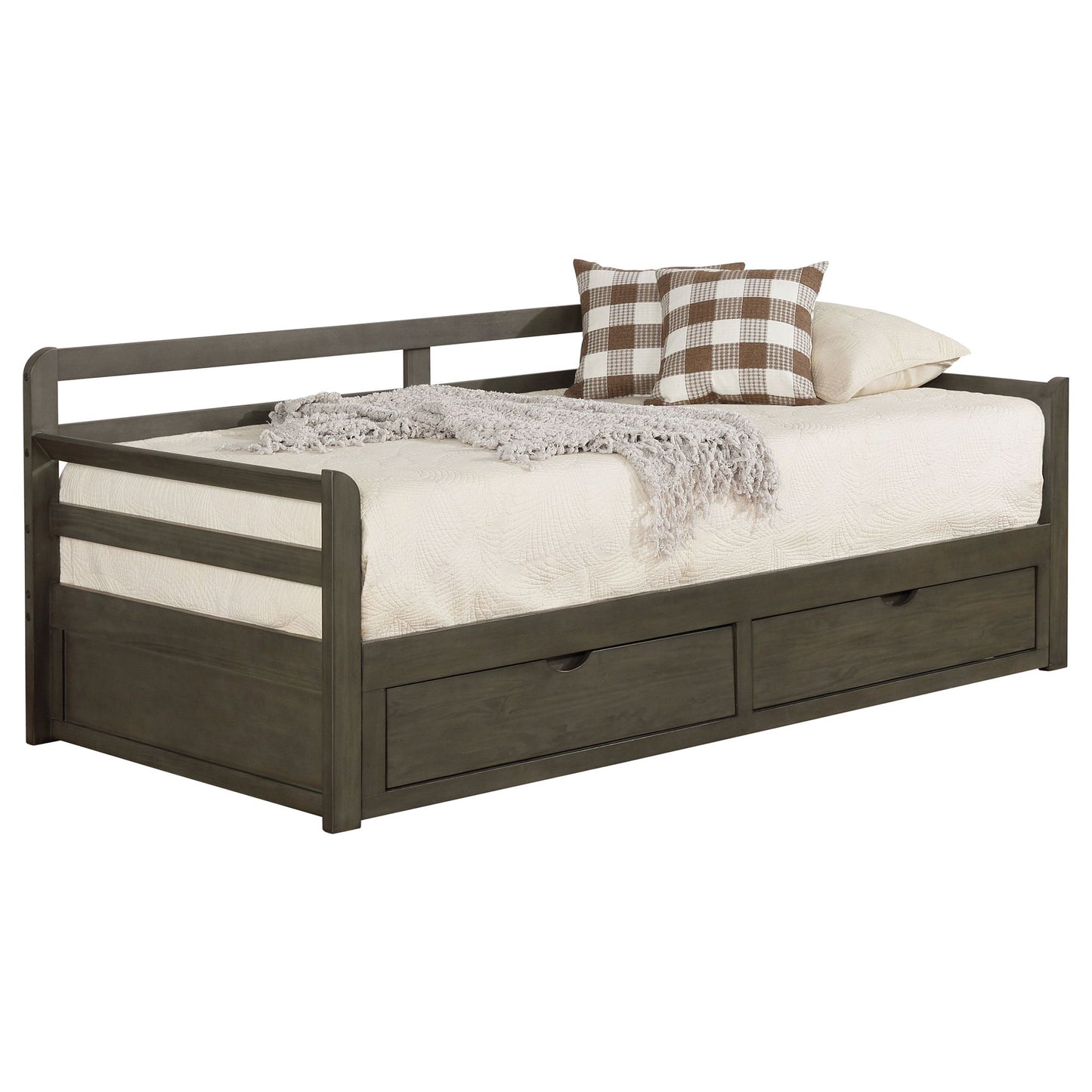 Twin Long 2 Drawer Daybed With Extendable Trundle, Storage Drawers, Fits Standard Mattress - Gray