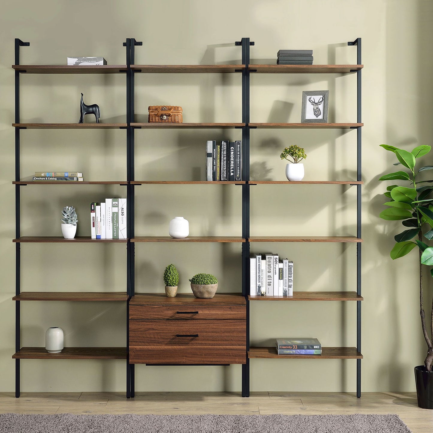 Wendell - 4 Shelf Storage Wall Bookshelf - Walnut