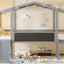 Loft House Bed With Ladder And Slide, With board And Light Strip On The Roof