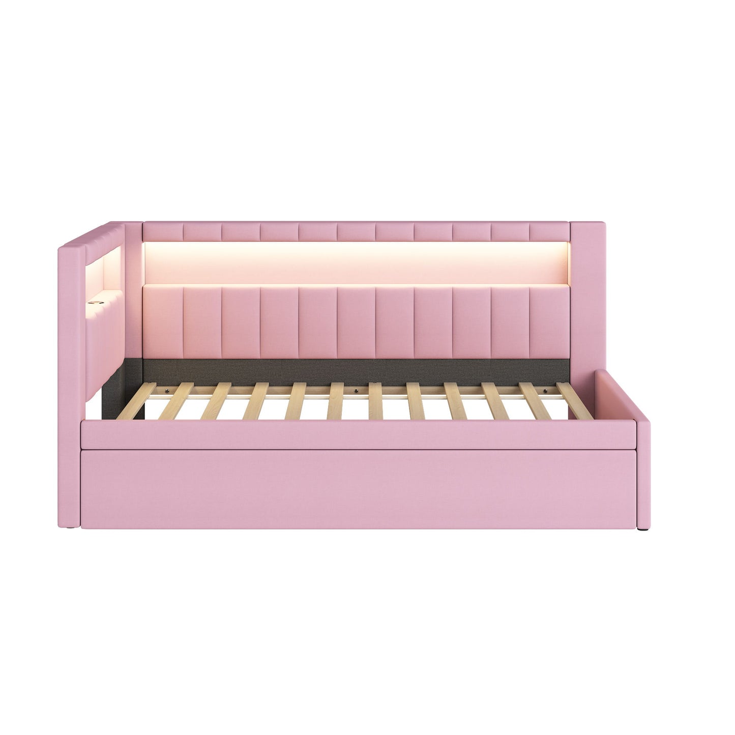Upholstered Platform Bed With USB Ports And LED Belt