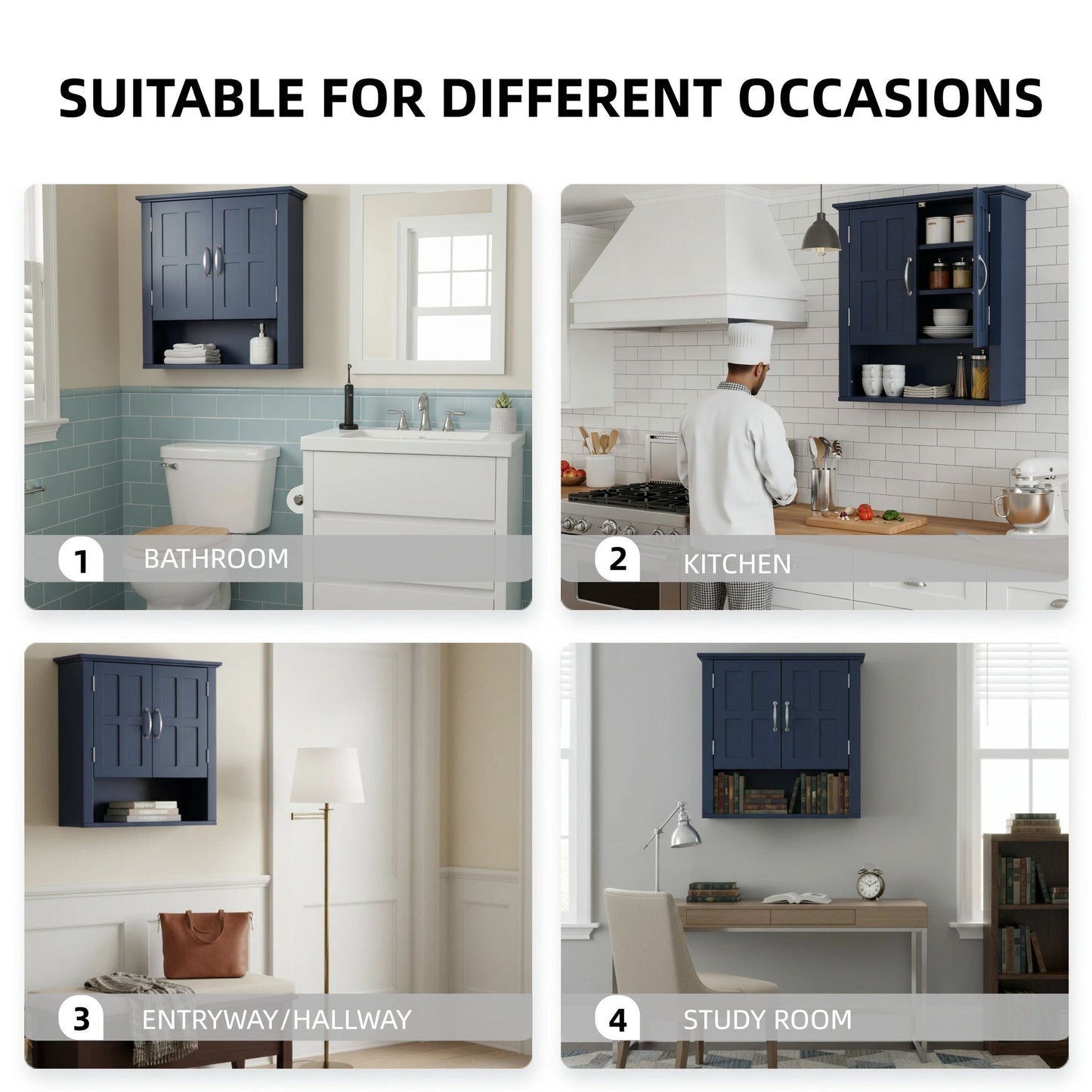 Multi Functional Wall Mounted Cabinet With Adjustable Shelves For Bathroom