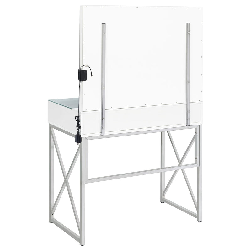 Hamlin - Makeup Vanity Table With Lighted Mirror And Padded Stool - White