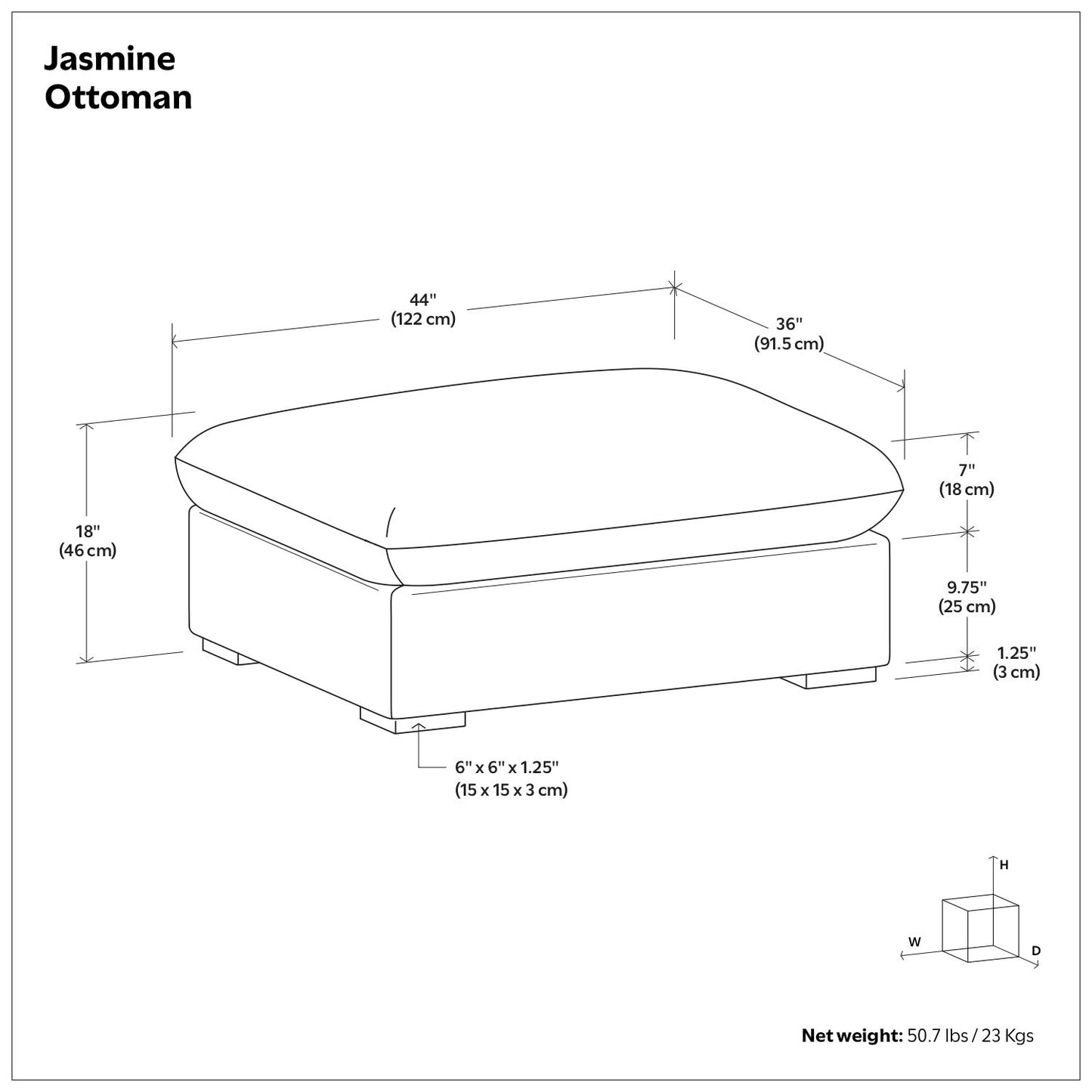 Jasmine - Ottoman - Gray