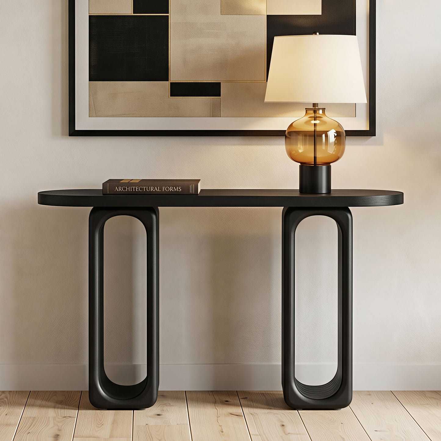 Art Sculptural Console Table With Oval Cutout Legs - Black