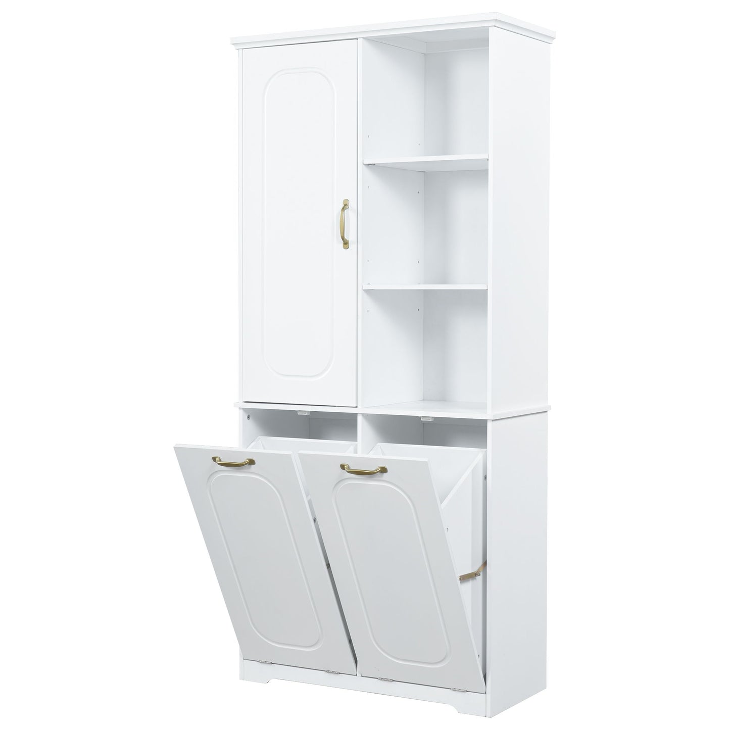 Freestanding Tall Storage Cabinet With 2 Tilt Out Hampers