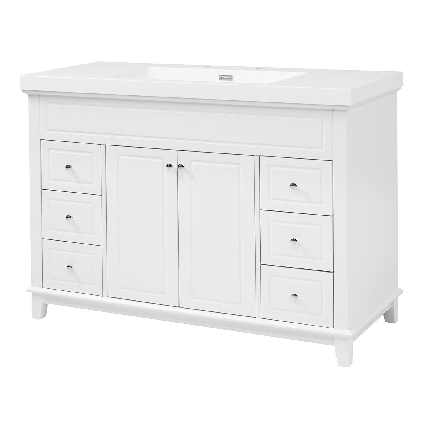 Bathroom Vanity & Sink, 6 Soft Close Drawers & Double Doors - White
