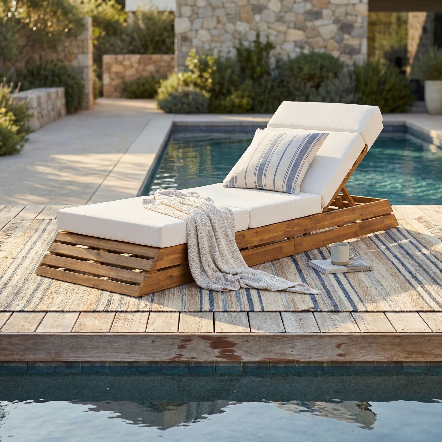Chaise Lounge Set With 4 Fold Cushion And Built In Headrest