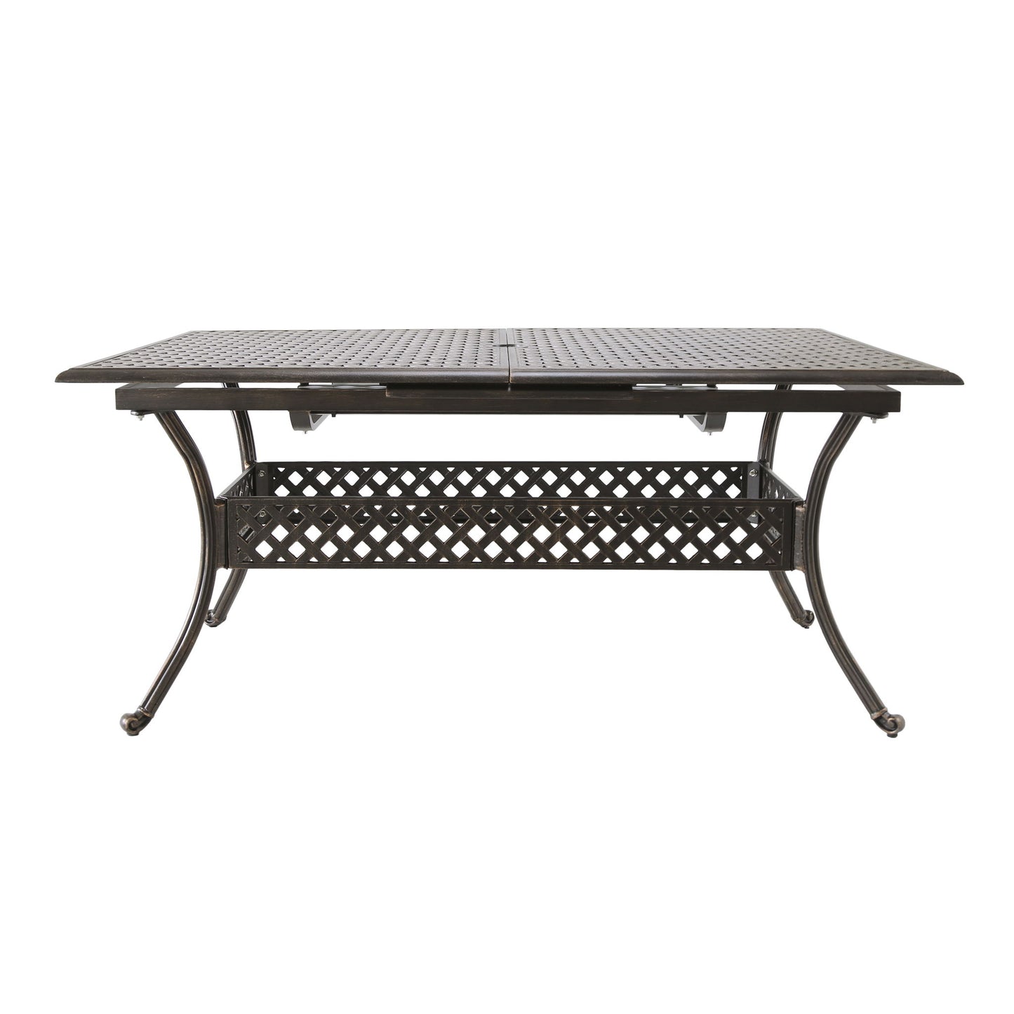 Outdoor Expandable Dining Table With Umbrella Holder, Lattice Pattern And Curved Legs - Black