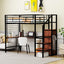 Loft Bed With Desk And Grid, Stylish Frame With Lateral Storage Ladder And Wardrobe