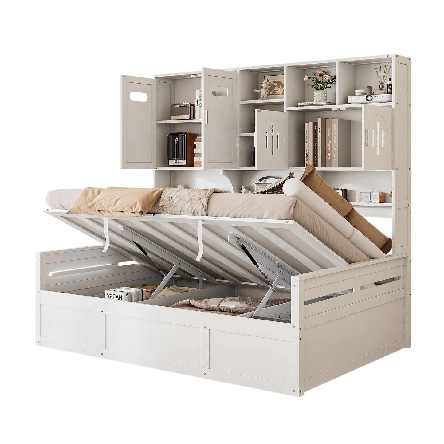 Daybed With All-In-One Cabinet And Shelf