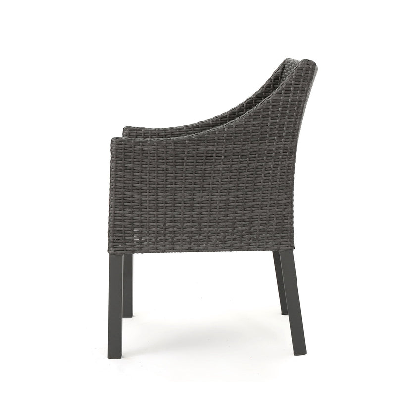 Outdoor Rattan Dining Chair With Straight Legs And Sloped Arms (Set of 2) - Gray / Silver