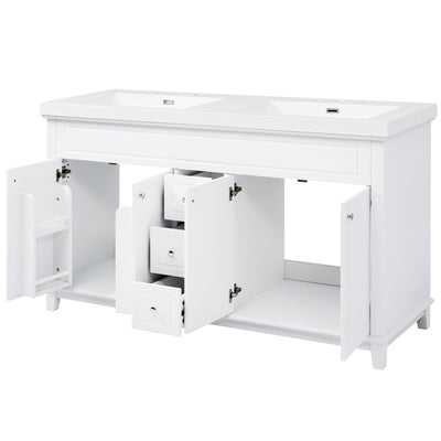 Bathroom Vanity With Double Sinks, 3 Drawers & 4 Doors - White