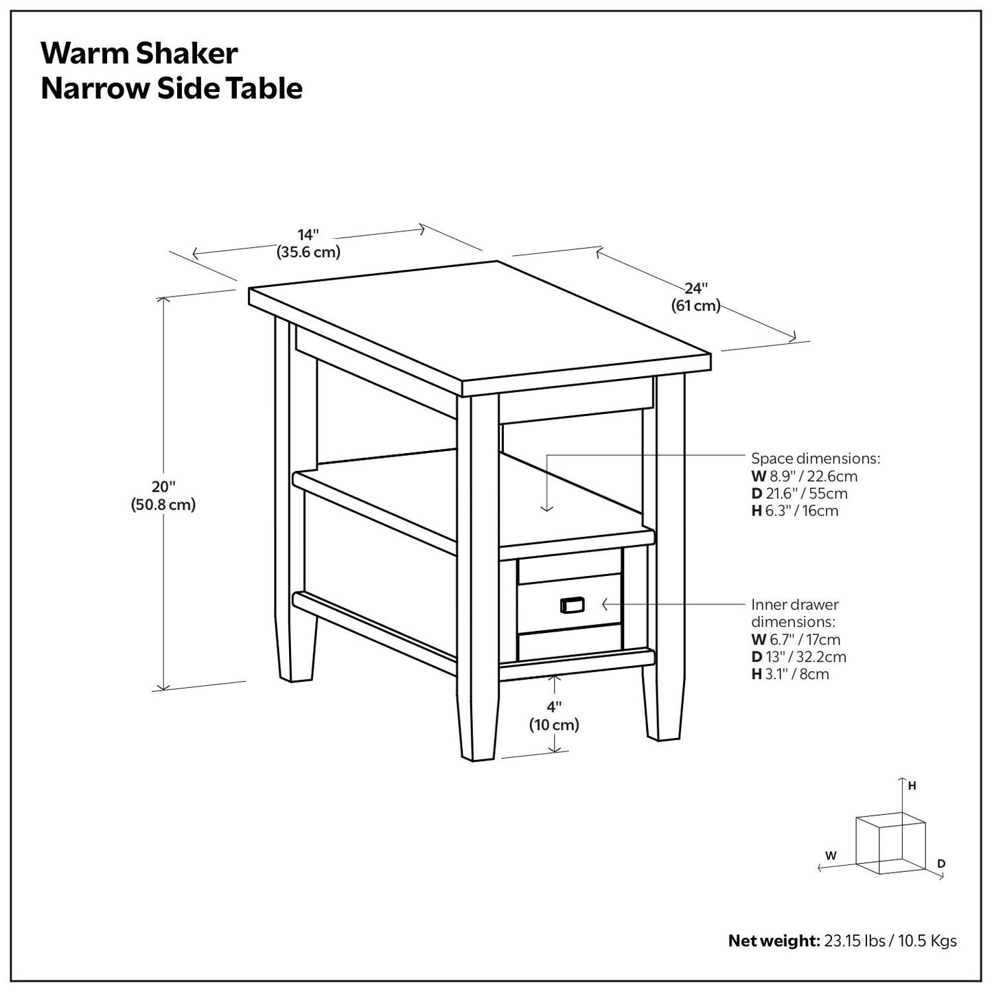 Warm Shaker - Narrow Side Table - Distressed Charcoal Brown