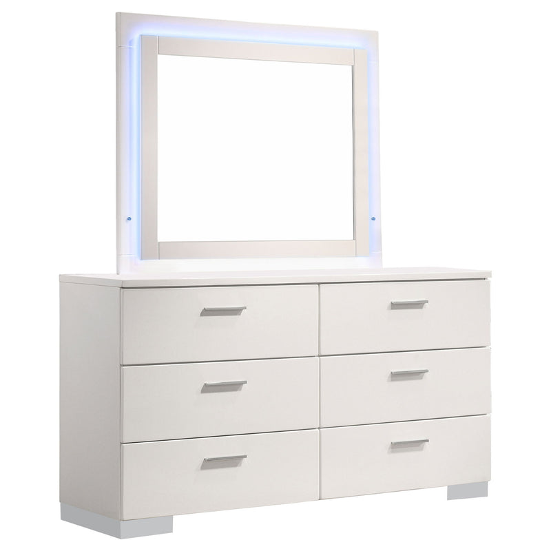 Dulcey - 6 Drawer Dresser With LED Mirror - Gloss White