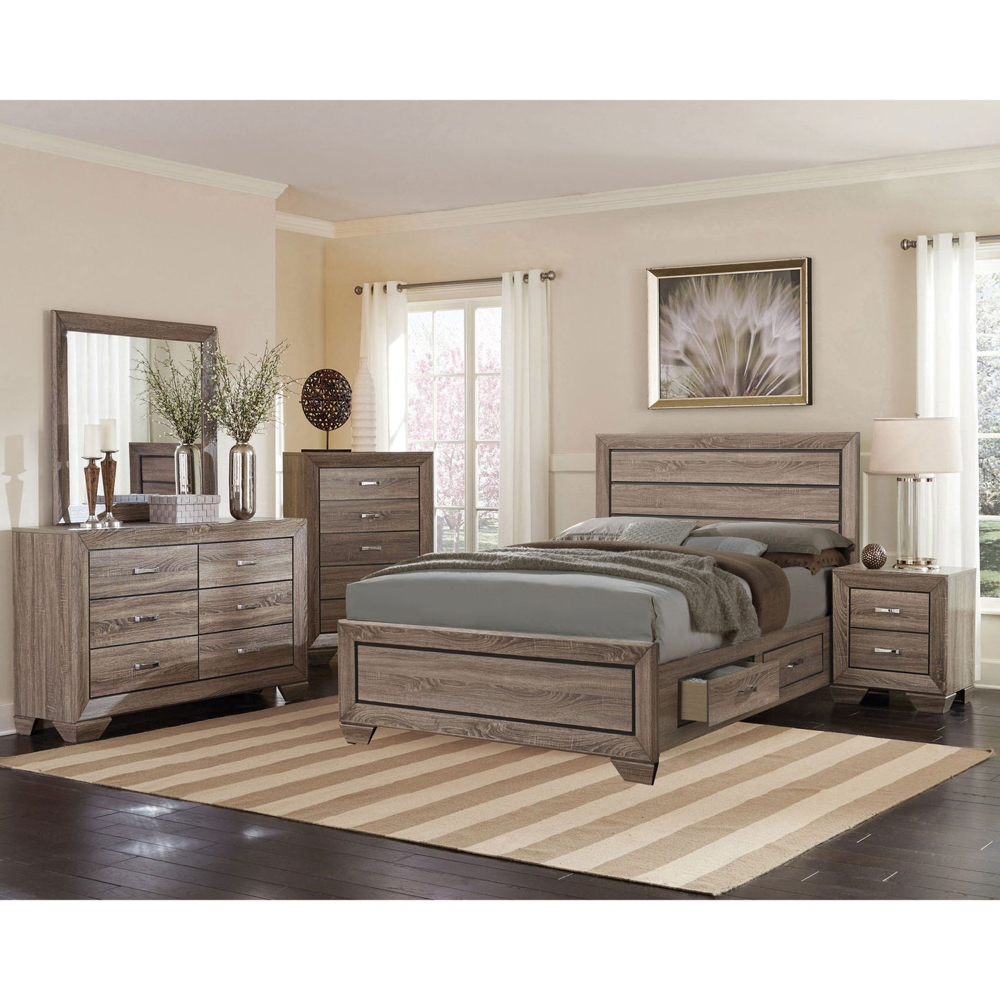 Queen Storage Bed With Underbed Drawers - Brown