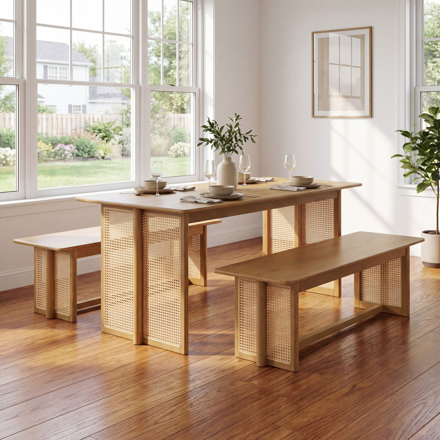 Dining Set, 1 Table & 2 Benches