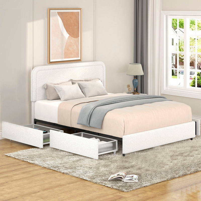 Liv - Cama plataforma tapizada con cajones patentada