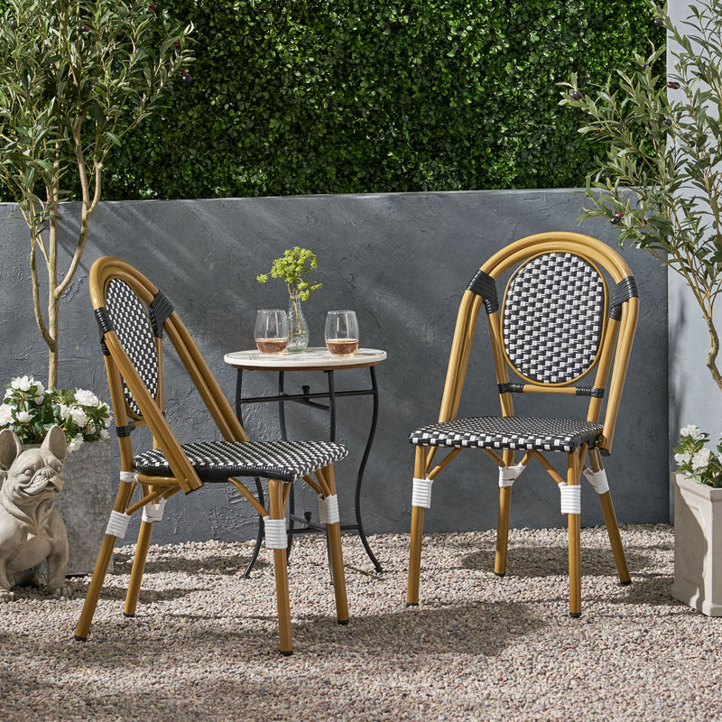 Outdoor Rattan And Aluminum French Bistro Chair Set
