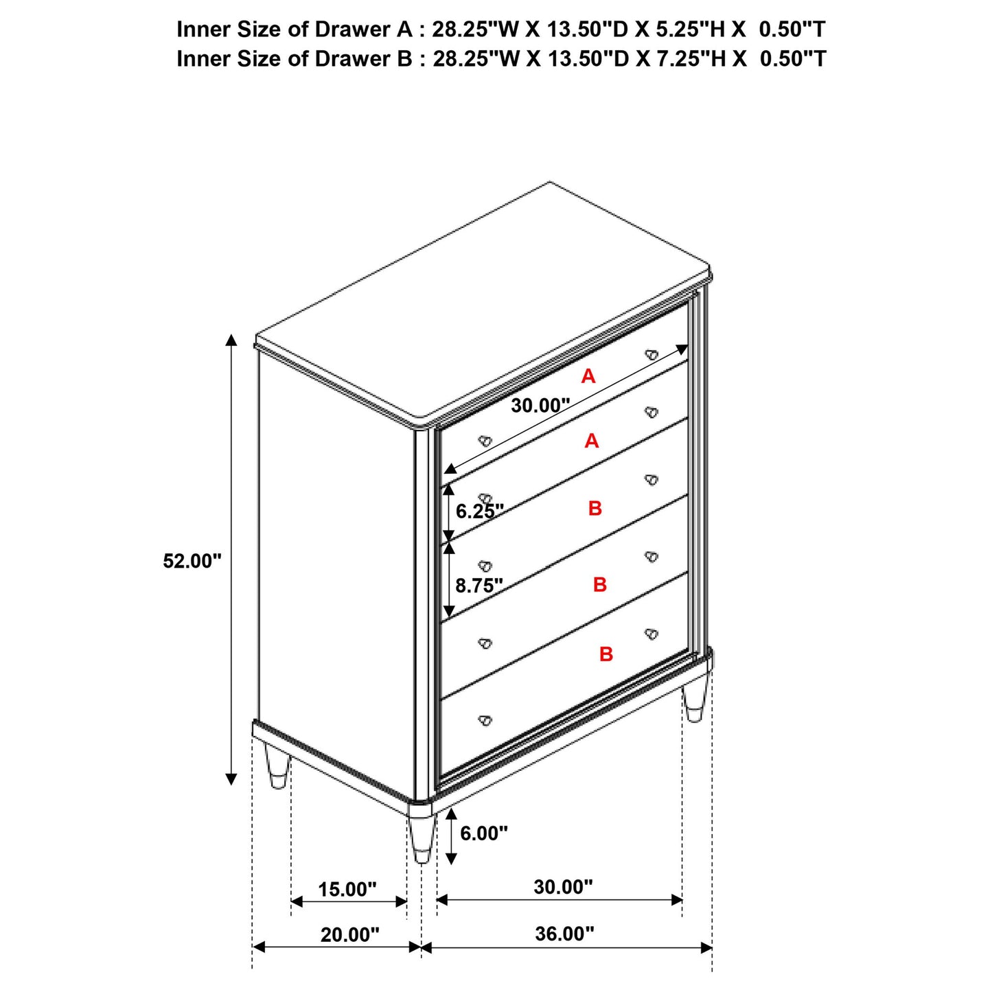 Niguel - 5 Drawer Chest Storage Furniture - Brown