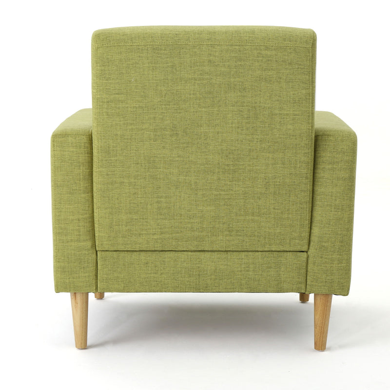 Modern Club Chair, Elegant Fabric With Rubberwood Legs - Green