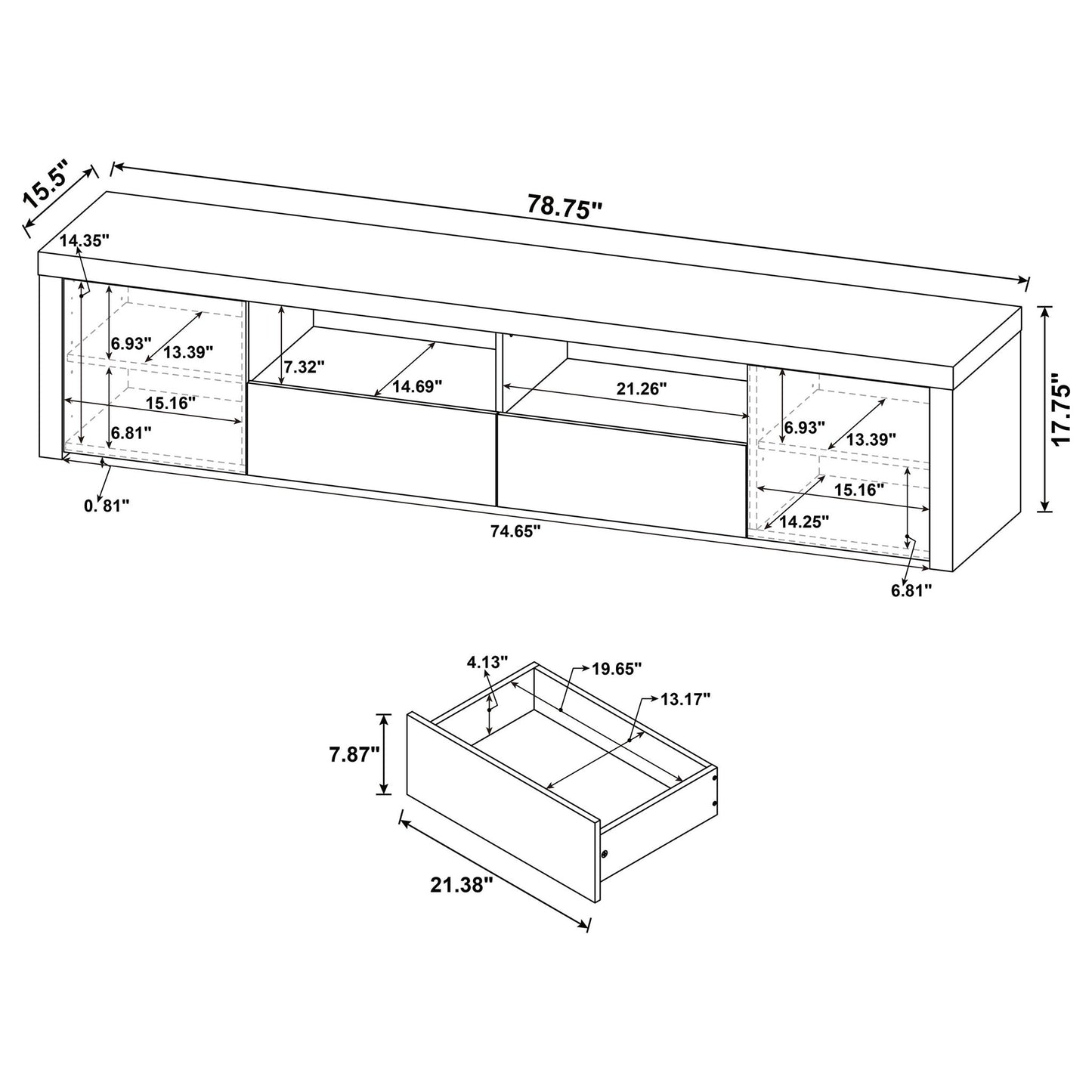 Garner - 2 Door Stand With Drawers Media Console - Gloss White