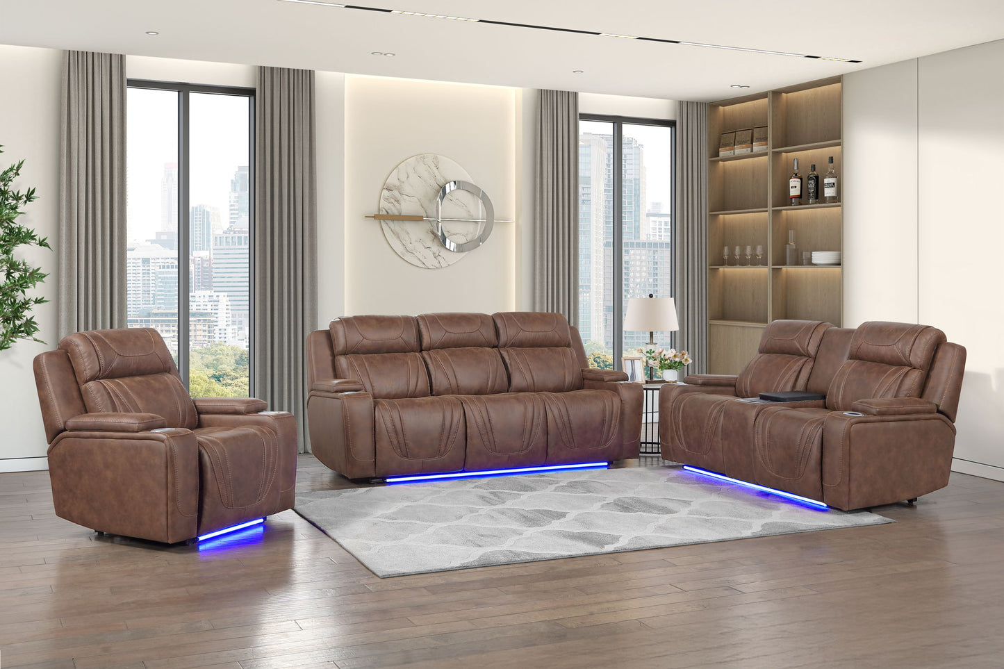Carrow - Loveseat With Power Headrest, Footrest & Cooler, Massage, Stereo - Brown