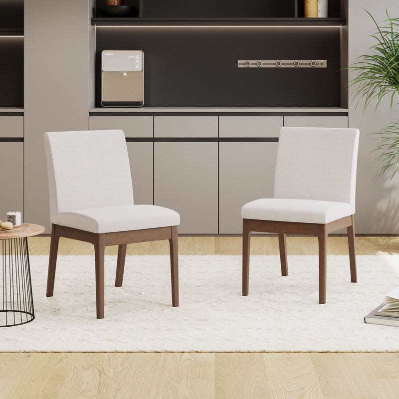 Sillas de comedor con asiento y respaldo tapizados (Juego de 2) - Beige claro / Nogal