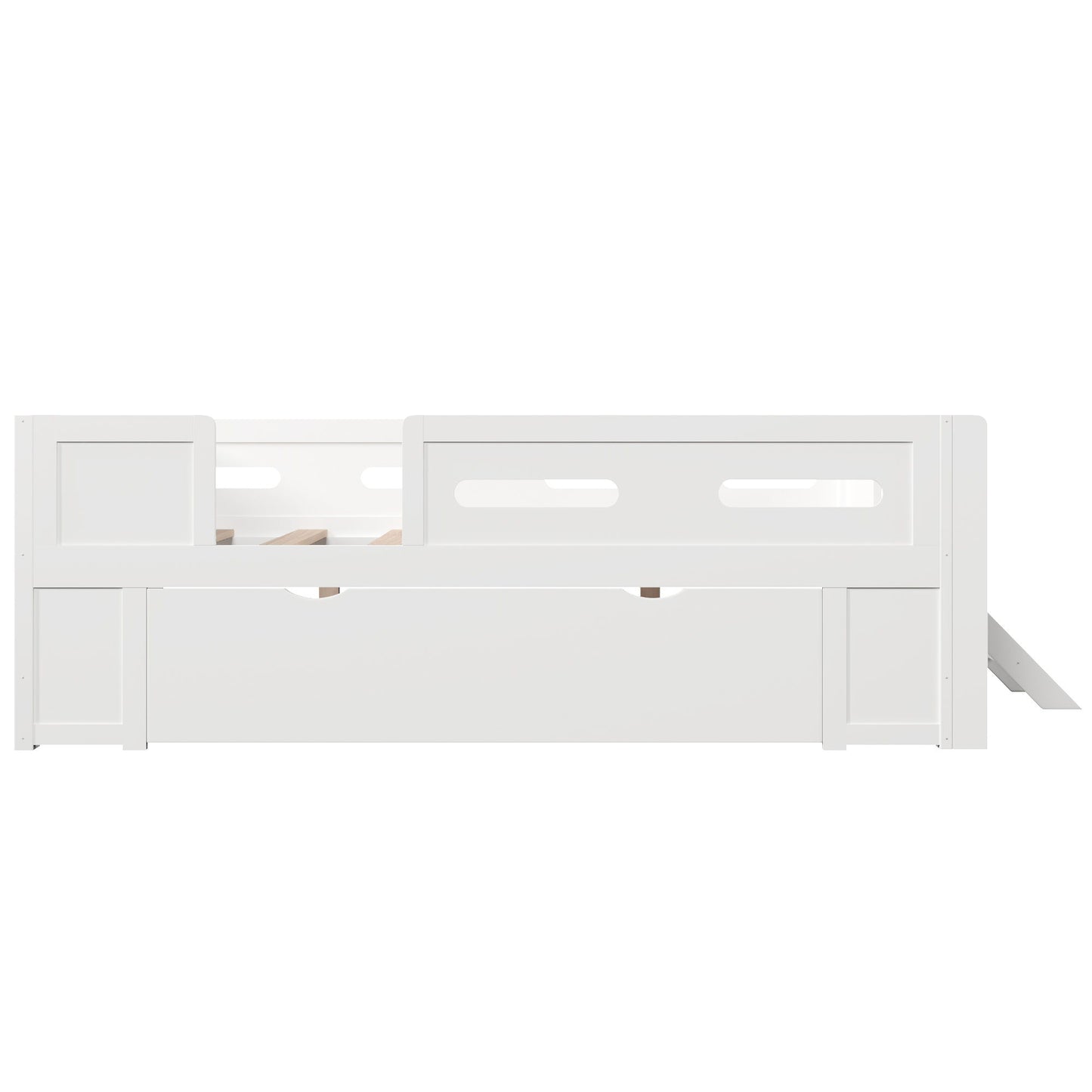 Platform Bed With Guardrail And Drawer