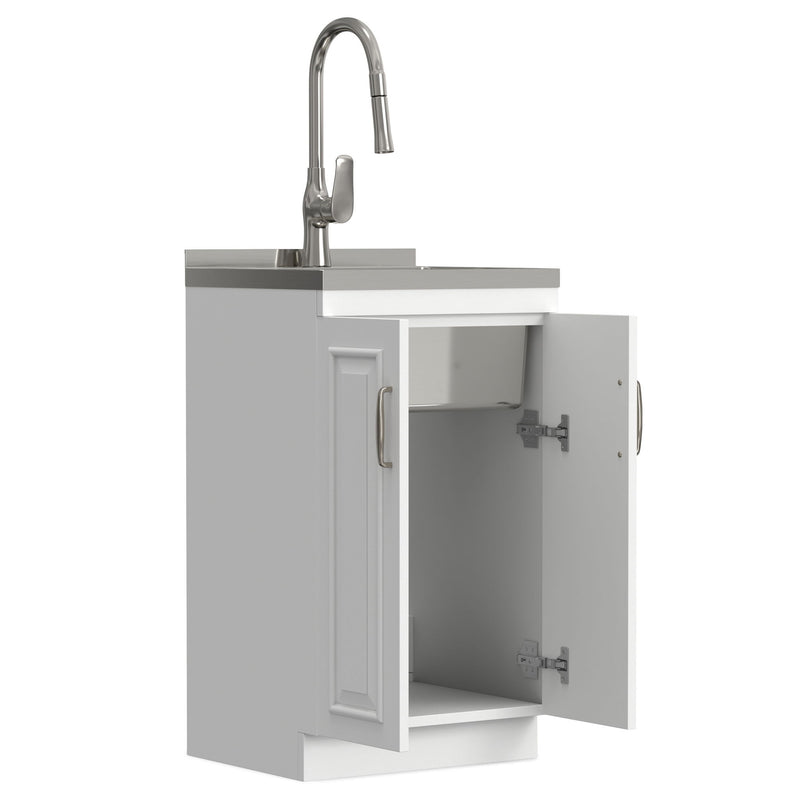 Darwin - Laundry Utility Sink And Cabinet With Sink And Pull Out Faucet - White