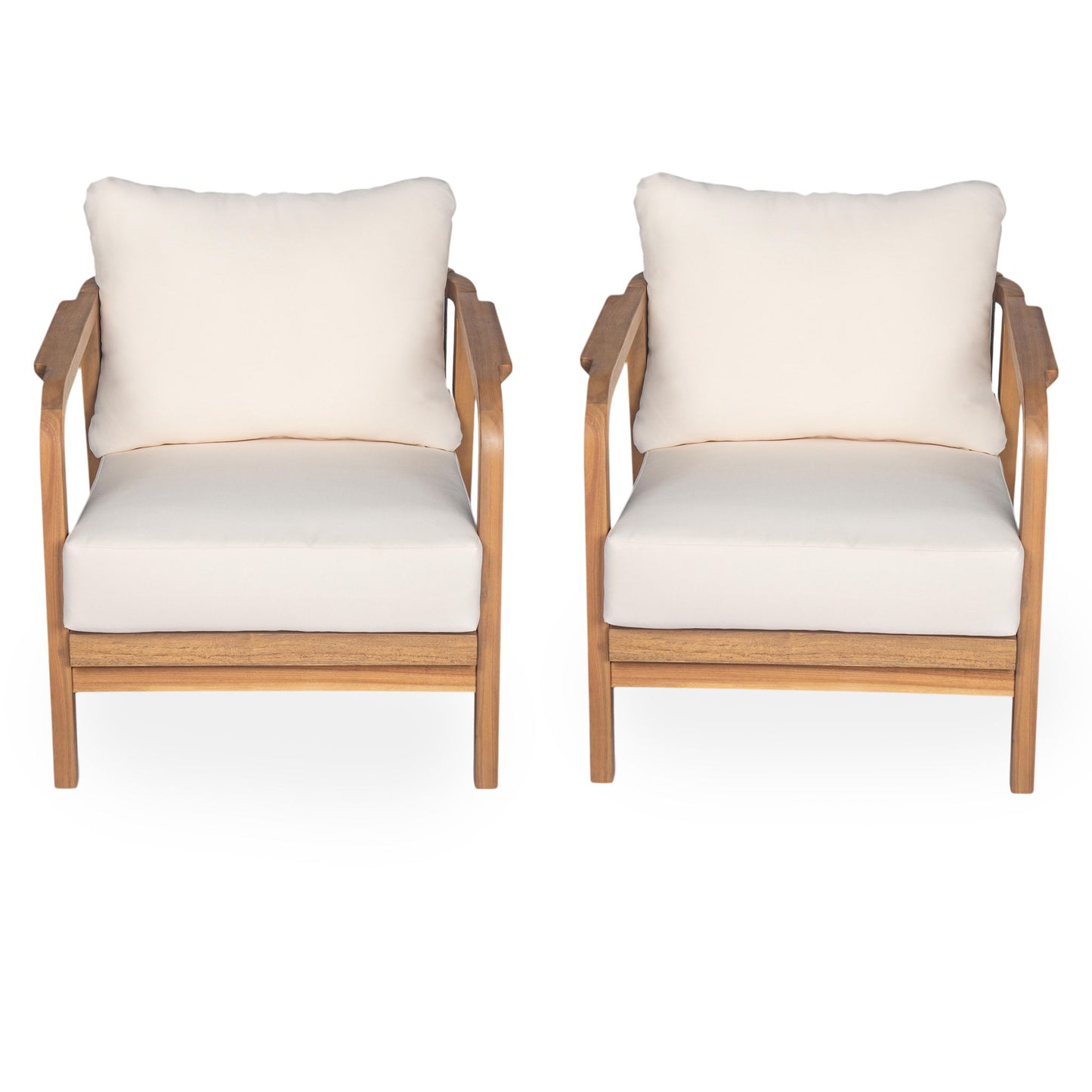 Outdoor Lounge Chair With Woven Backrest, Solid Wood Frame, Comfortable Cushions