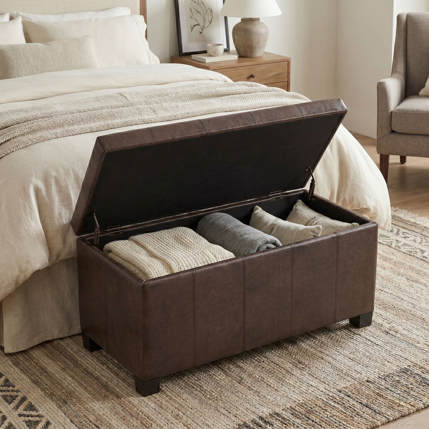 Dover - Storage Ottoman Bench - Distressed Brown