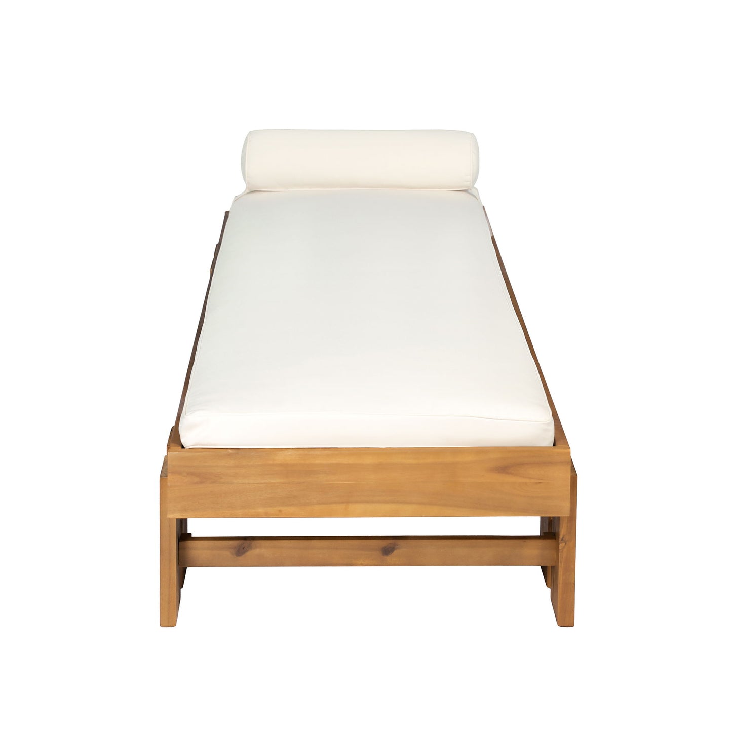 Daybed With Cushion & Pillow, Low Profile Design For Indoor / Outdoor Use - Cream / Teak