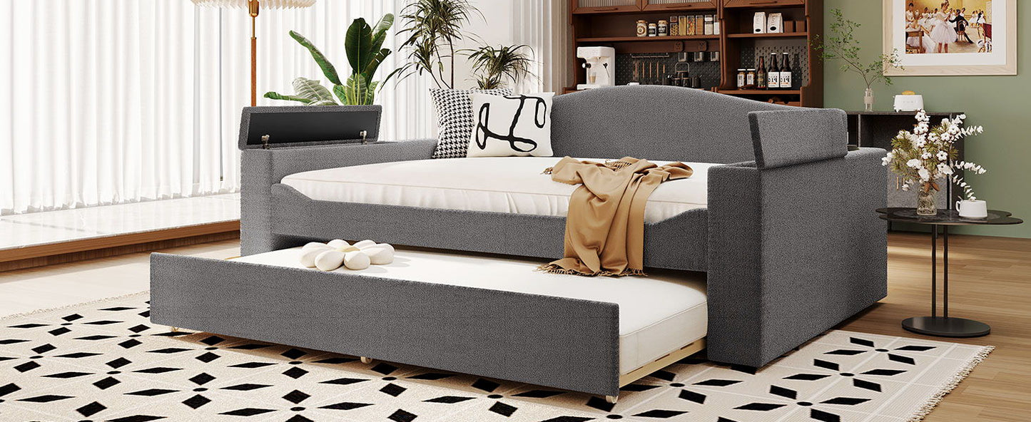 Upholstered Daybed With Storage Armrests, Trundle And Latest Integrated tooth Audio System
