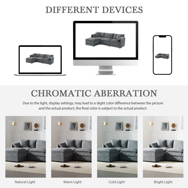 Modular Sectional With Deep And Wide Seat, Cloud Couch Set With Double Cushions Sofa With Movable Ottoman