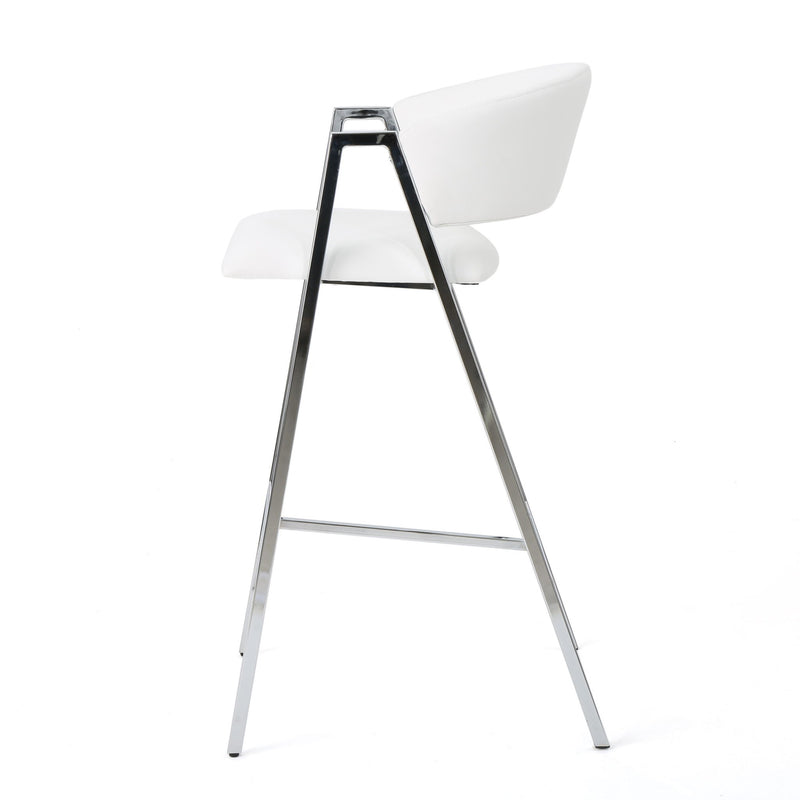 Modern Bar Stools With Low Back And Arms And Durable Metal Frame (Set of 2) - Ivory