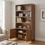 Tall Bookcase Storage Cabinet With 3 Open Shelves & Fluted Double Doors
