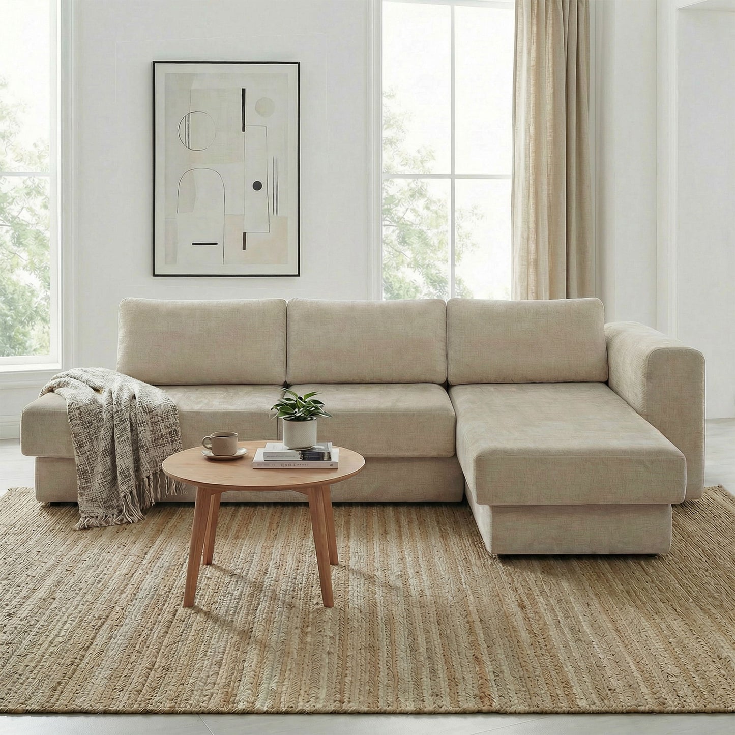 L-Shaped Modular Sofa With Double Layer Cushion