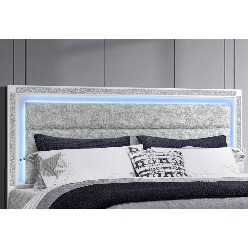 Soulmarie - Bed With LED Lighting And Padded Headboard