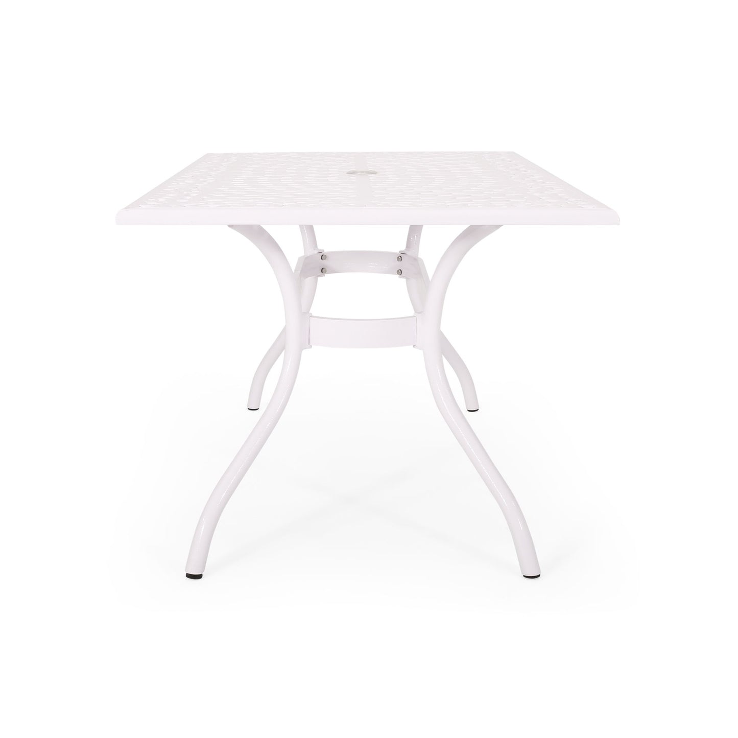 Celestine - Outdoor Cast Aluminum Dining Table With Floral Lattice Design And Umbrella Holder