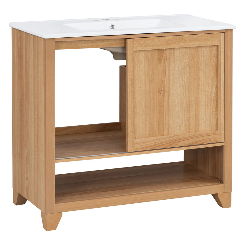 36" Bathroom Vanity With Sink, Soft Close Drawers - Natural