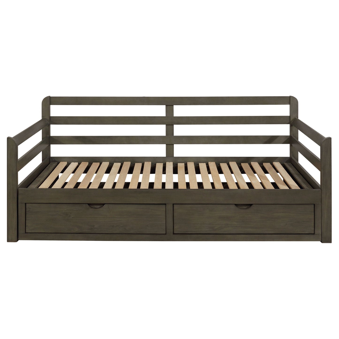 Twin Long 2 Drawer Daybed With Extendable Trundle, Storage Drawers, Fits Standard Mattress - Gray