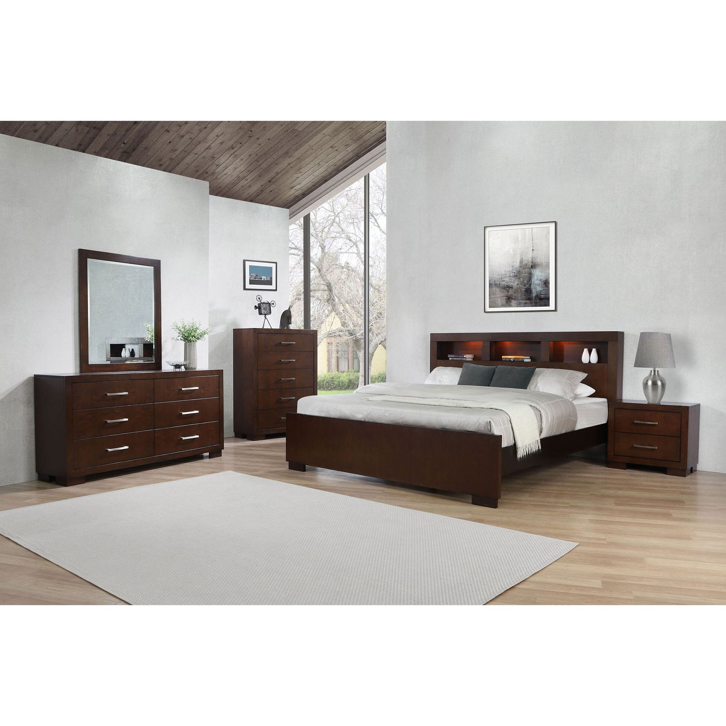 Ardino - California King Bed With Bookcase Headboard - Cappuccino