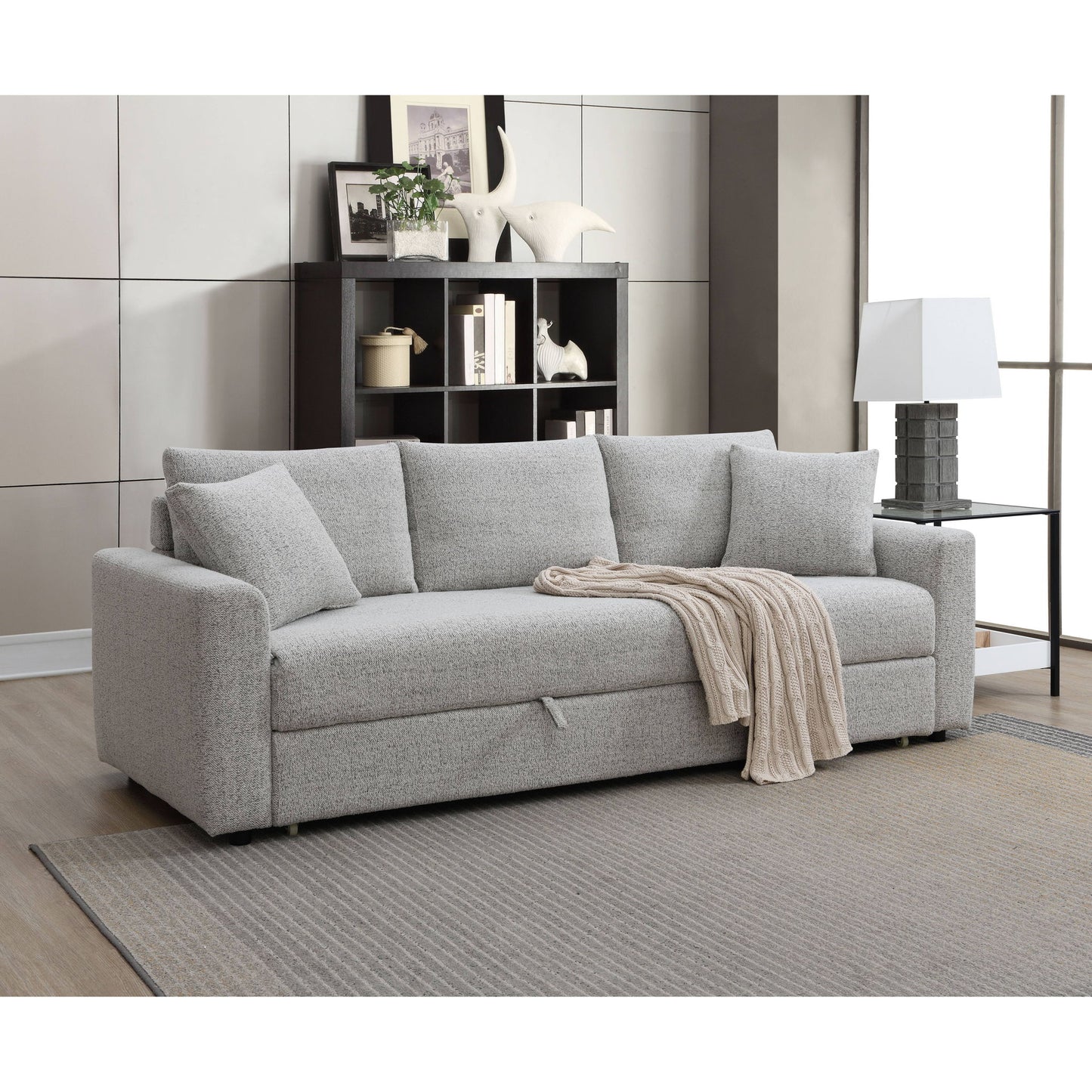 Connie - Boucle Sleeper Sectional Sofa With 2 Toss Pillows - Beige