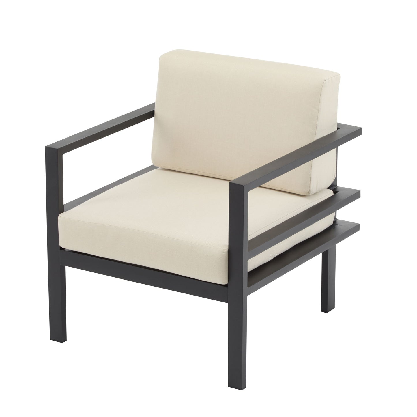 Modern 3 Piece Outdoor Patio Seating Set With Aluminum Frame And Weather Resistant Cushions - Beige / Gray
